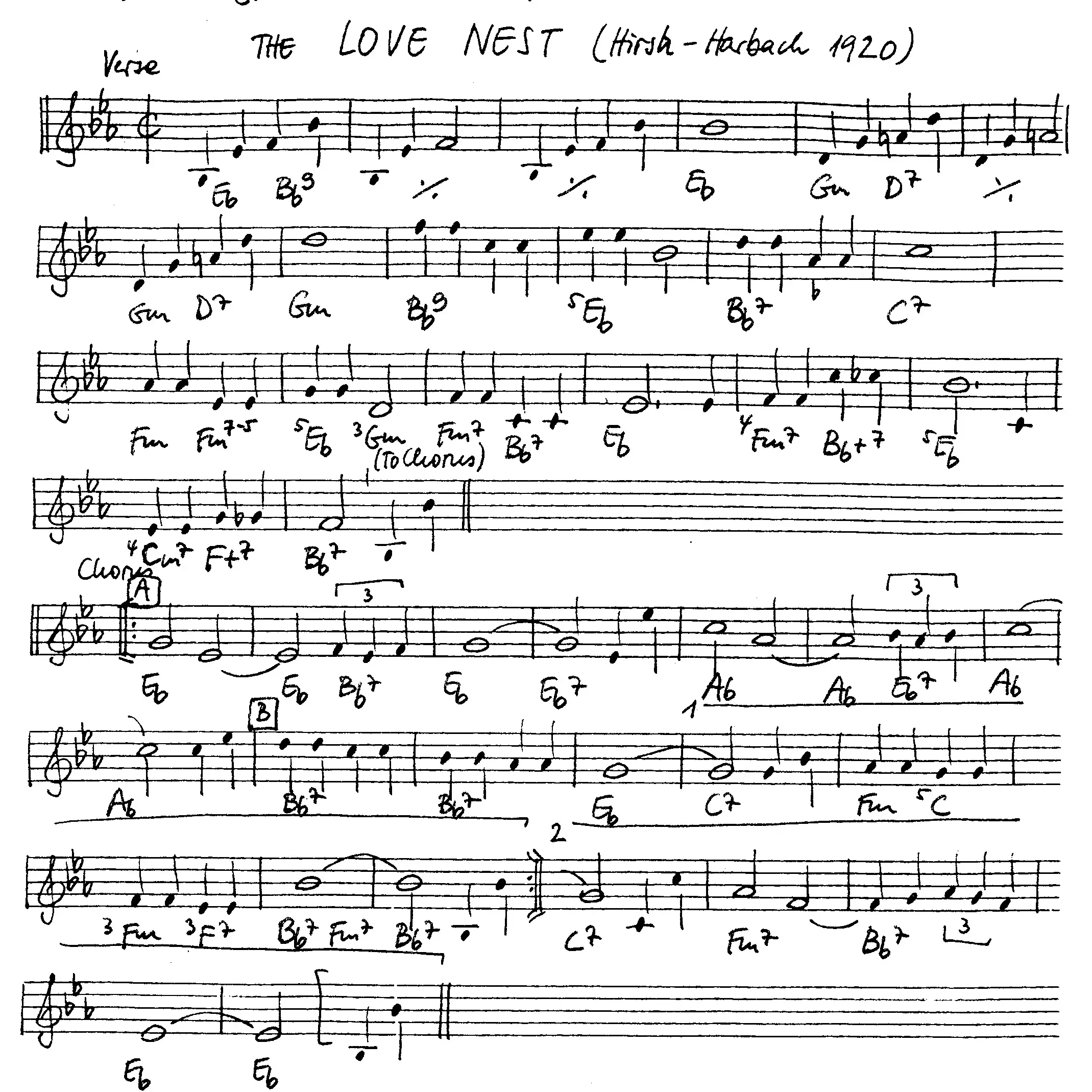 the love nest. Free Jazz Leadsheet, courtesy of The Jungle Jazz Band